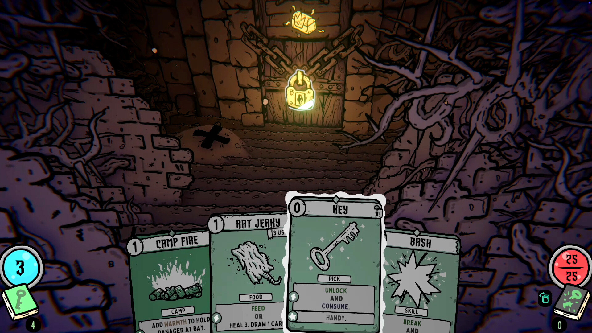 Explore cards laid out inside a purple hand-drawn cave